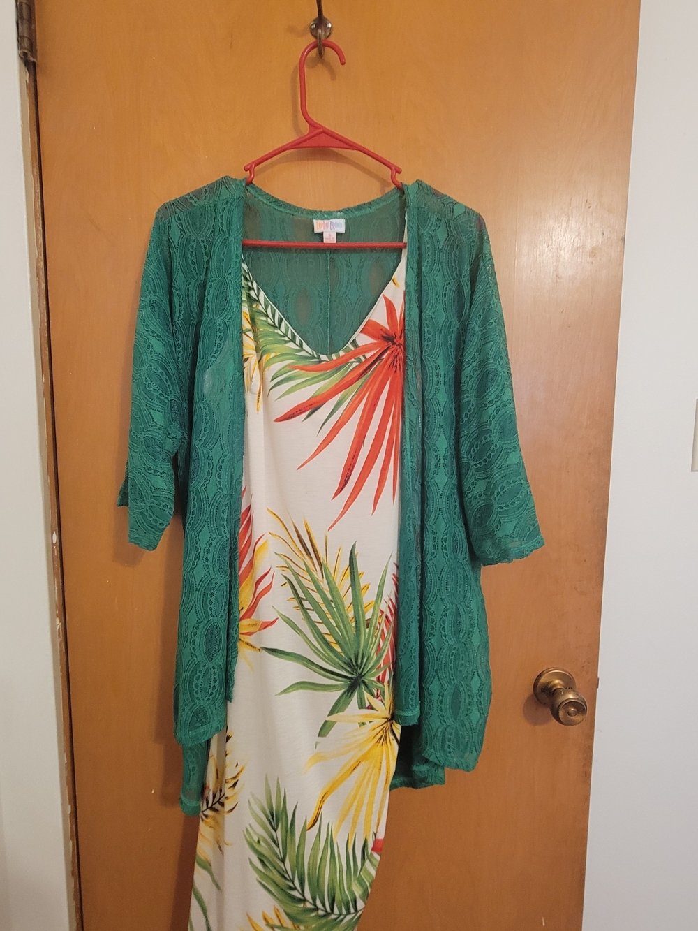 Green Lace Swim Cover-Up with Tropical Print Swim Dress